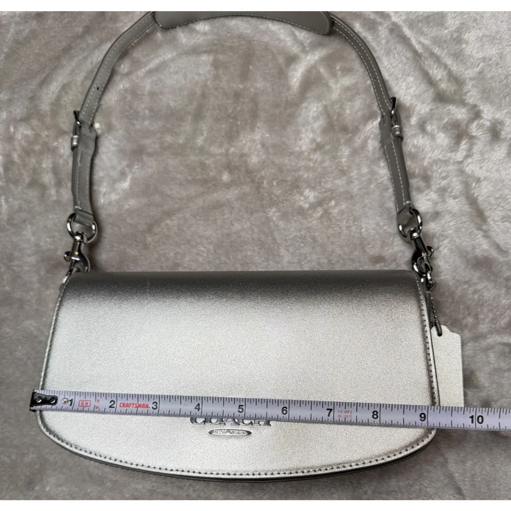 Coach Andrea Metallic Silver Smooth Leather Small Shoulder Bag CW023 NWOT